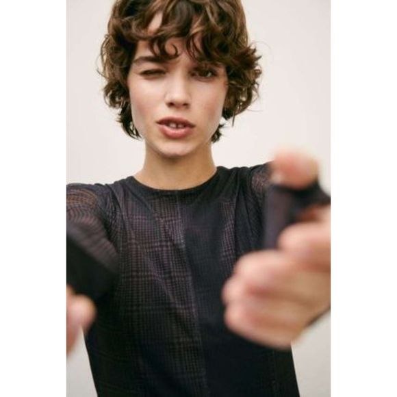 ZARA Blended Fabrics Long Sleeves printed tulle Sheer Dresses - Picture 7 of 14